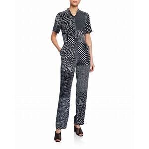 Diane Von Furstenberg Blue White Silk Paisley Dot Printed Jumpsuit Size 12